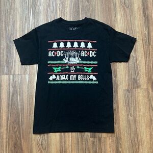 AC/DC Black Tee with Red, Green & White Holiday Graphic